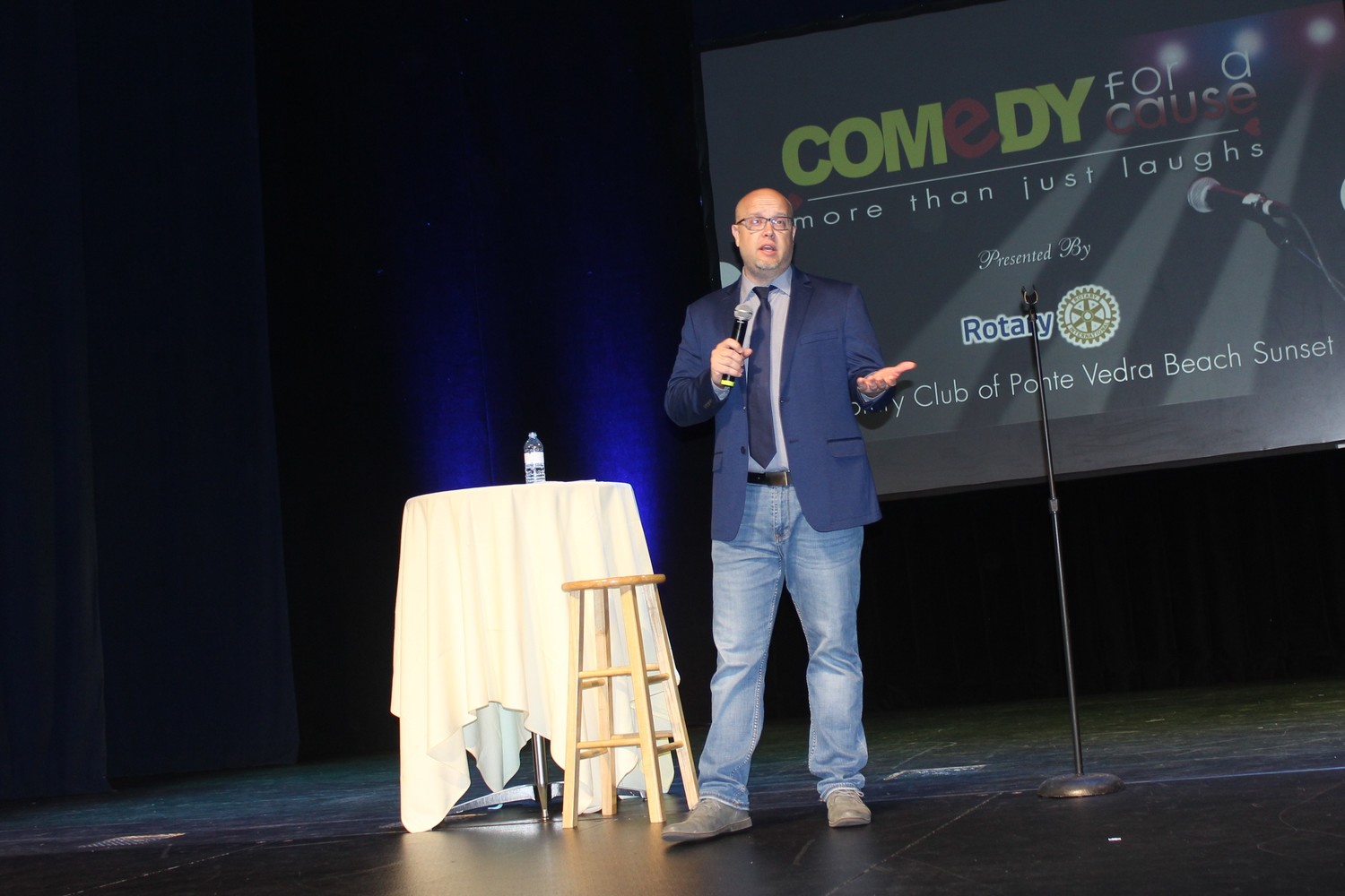 Comedian Danny Johnson entertains the crowd at the Rotary Club of Ponte Vedra Beach Sunset’s Comedy for a Cause fundraiser on April 21 at UNF’s Robinson Theater.